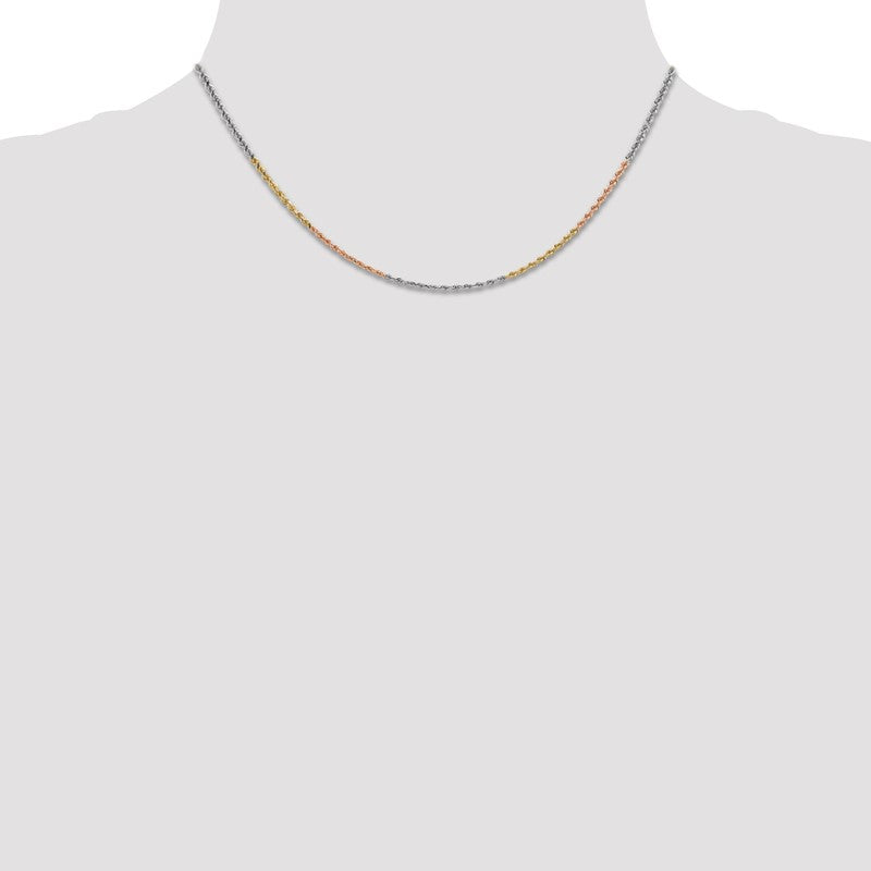 14K Tri-colored 10 inch 1.75mm Diamond-cut Rope with Lobster Clasp Anklet 014TC