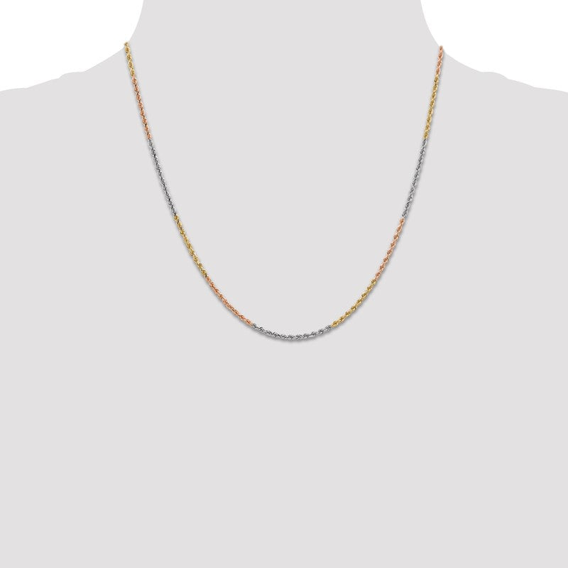 14K Tri-colored 10 inch 1.75mm Diamond-cut Rope with Lobster Clasp Anklet 014TC
