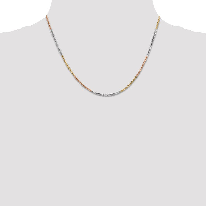 14K Tri-colored 10 inch 1.75mm Diamond-cut Rope with Lobster Clasp Anklet 014TC