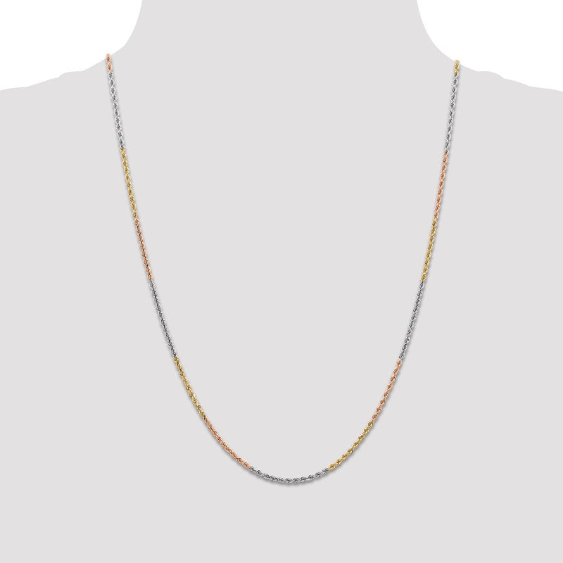 14K Tri-colored 10 inch 1.75mm Diamond-cut Rope with Lobster Clasp Anklet 014TC