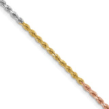 14K Tri-colored 10 inch 1.75mm Diamond-cut Rope with Lobster Clasp Anklet 014TC