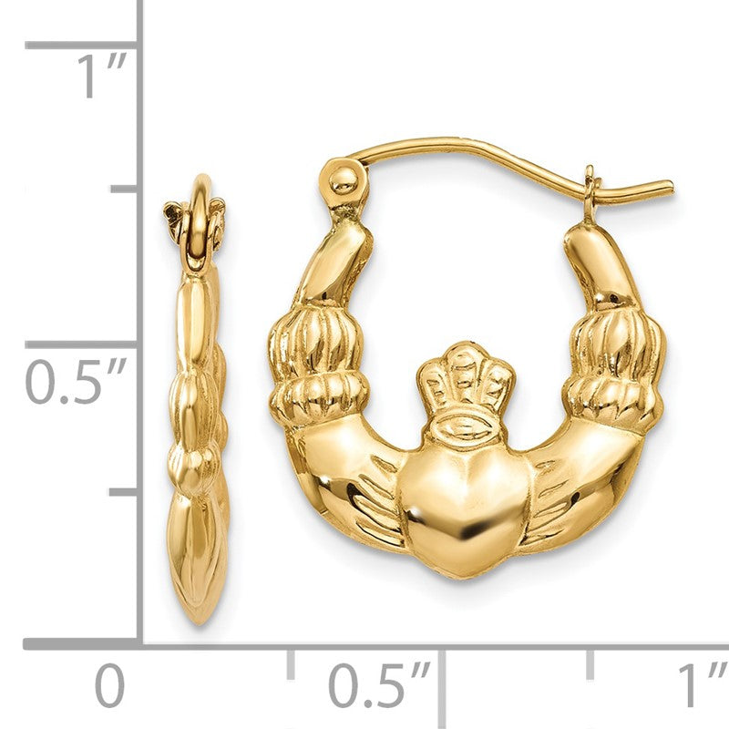 14k Polished Claddagh Hoop Earrings T899