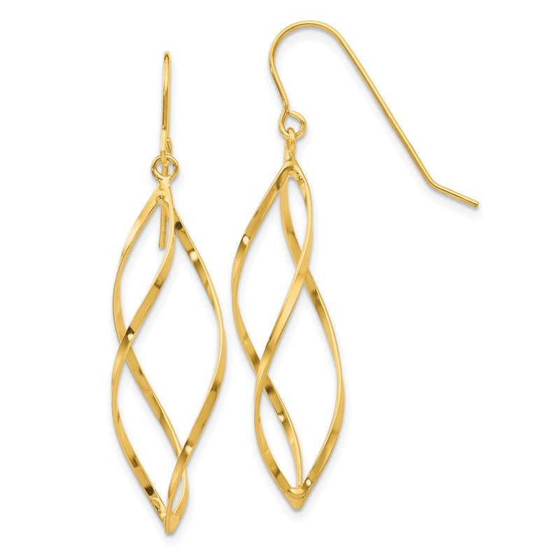 14K Twisted Swirl Dangle French Hook Earrings TL428