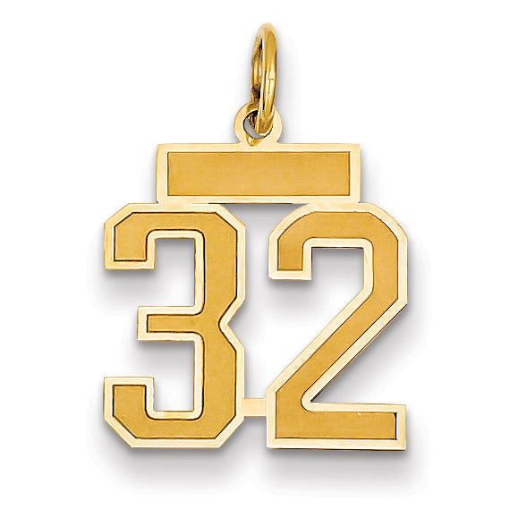 14k Small Satin Number 32 Charm LSS32