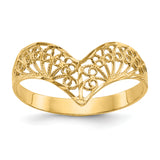14k Diamond-Cut Filigree V-Shape Ring R163