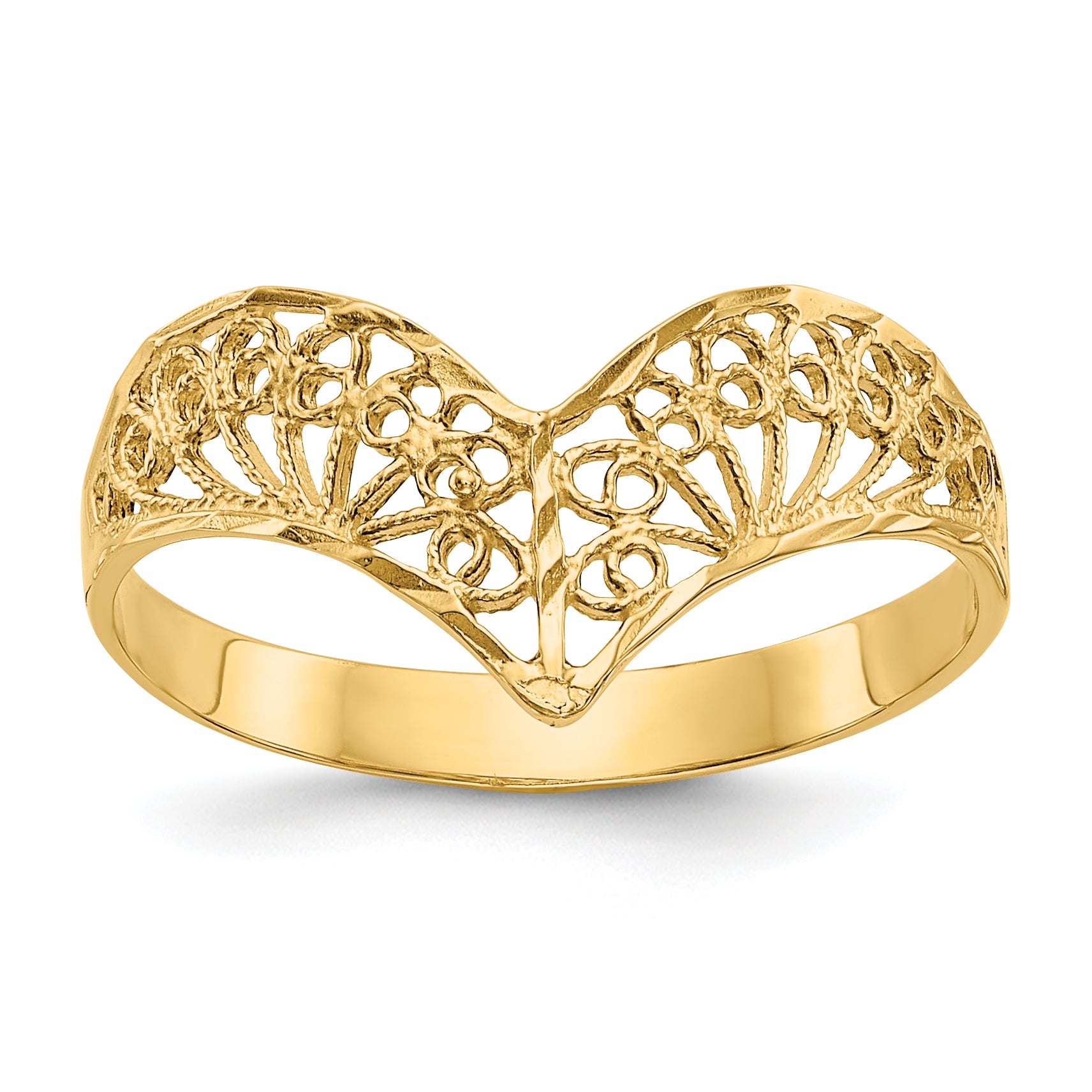 14k Diamond-Cut Filigree V-Shape Ring R163