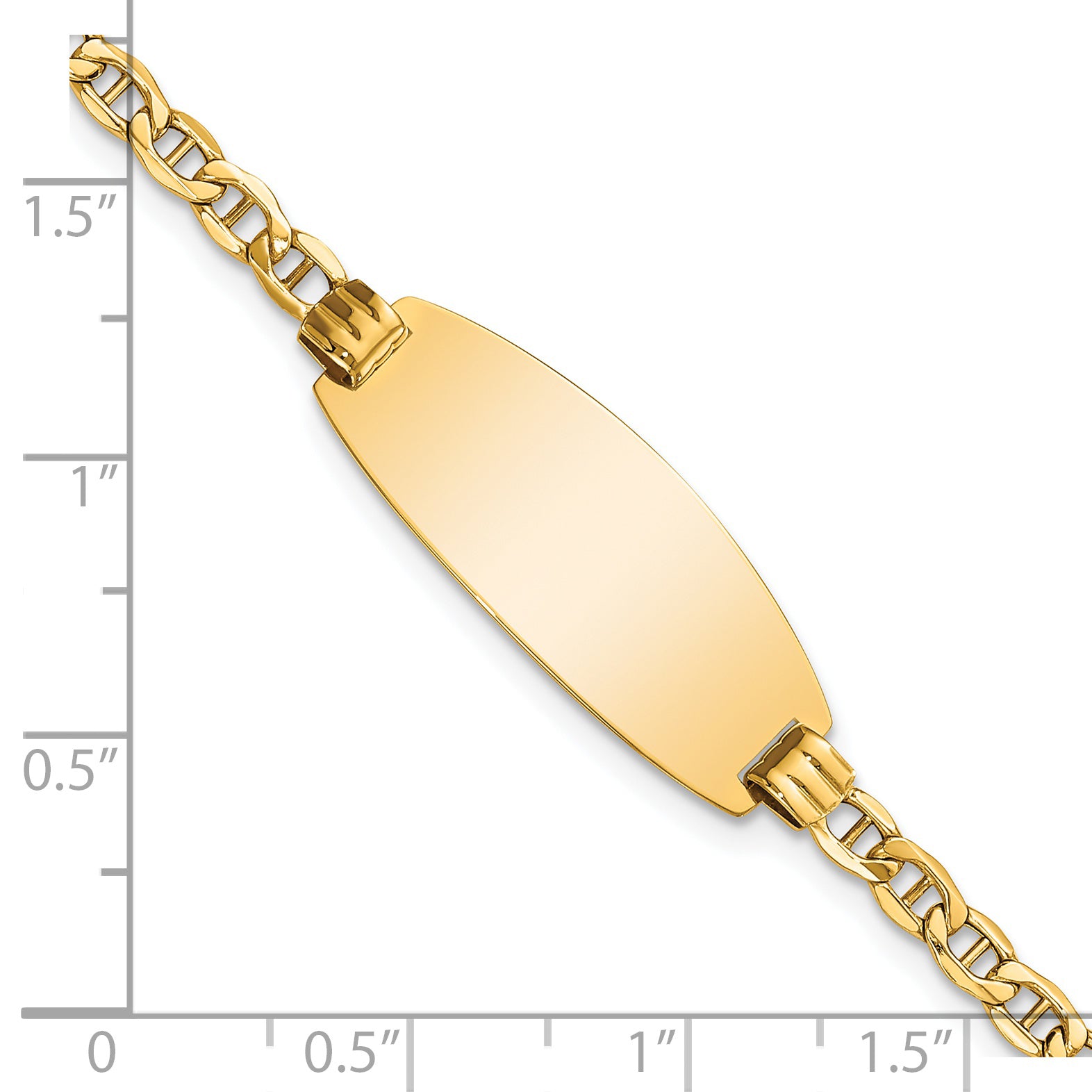 14k Polished Semi-Solid Chain/Solid Plate Anchor Link Oval 25x11.2mm Plate 7 inch ID Bracelet DCID148