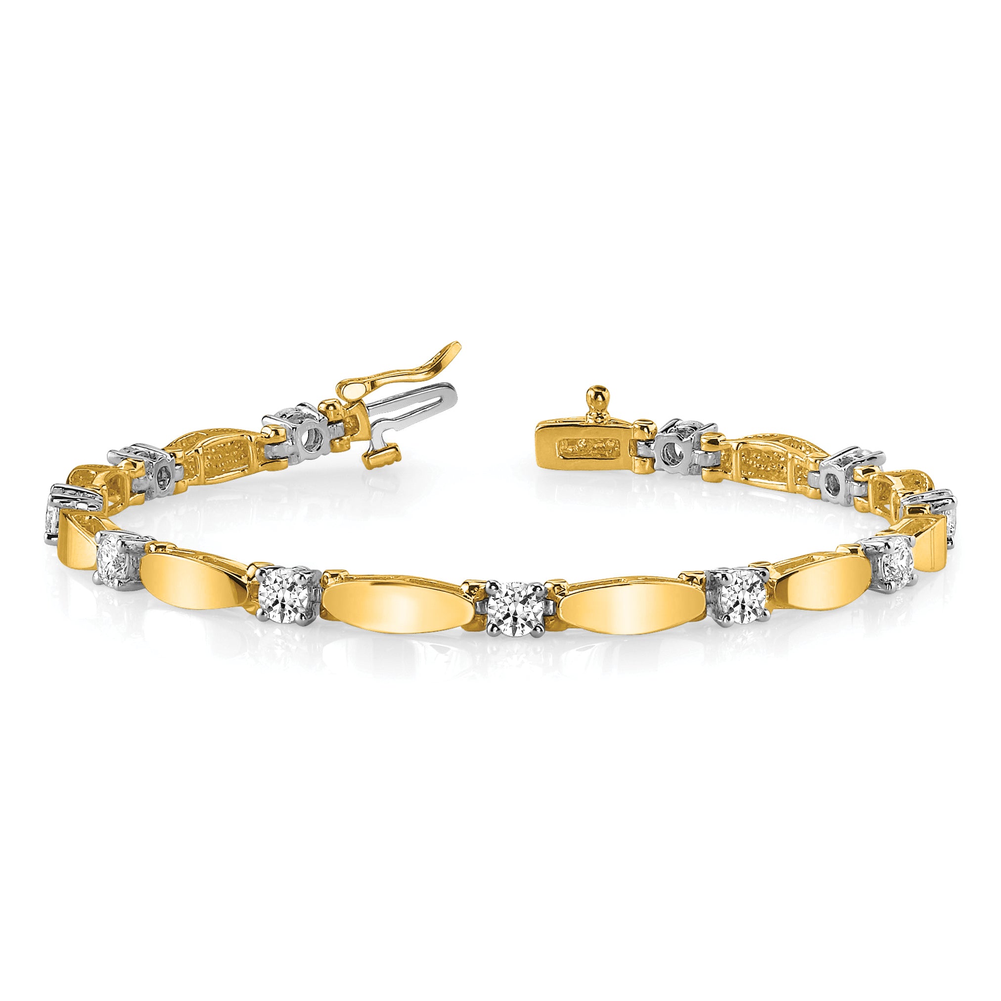 14k Two-tone Complete 1.87 carat Round AA Diamond Curved Bar Link 7 inch Tennis Bracelet X2362AA