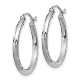 14k White Gold 2x20mm Satin Diamond-cut Round Tube Hoop Earrings TC198