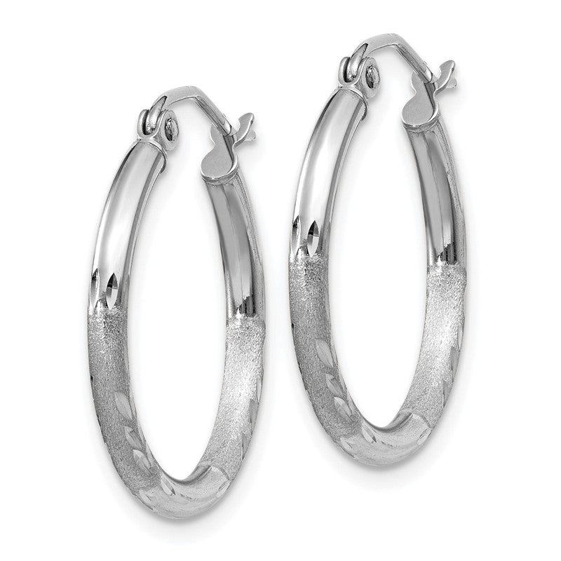 14k White Gold 2x20mm Satin Diamond-cut Round Tube Hoop Earrings TC198