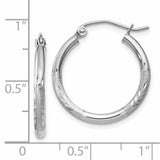 14k White Gold 2x20mm Satin Diamond-cut Round Tube Hoop Earrings TC198