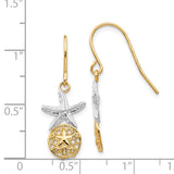 14k & Rhodium Starfish w/Sand Dollar Shepherd Hook Earrings TM770