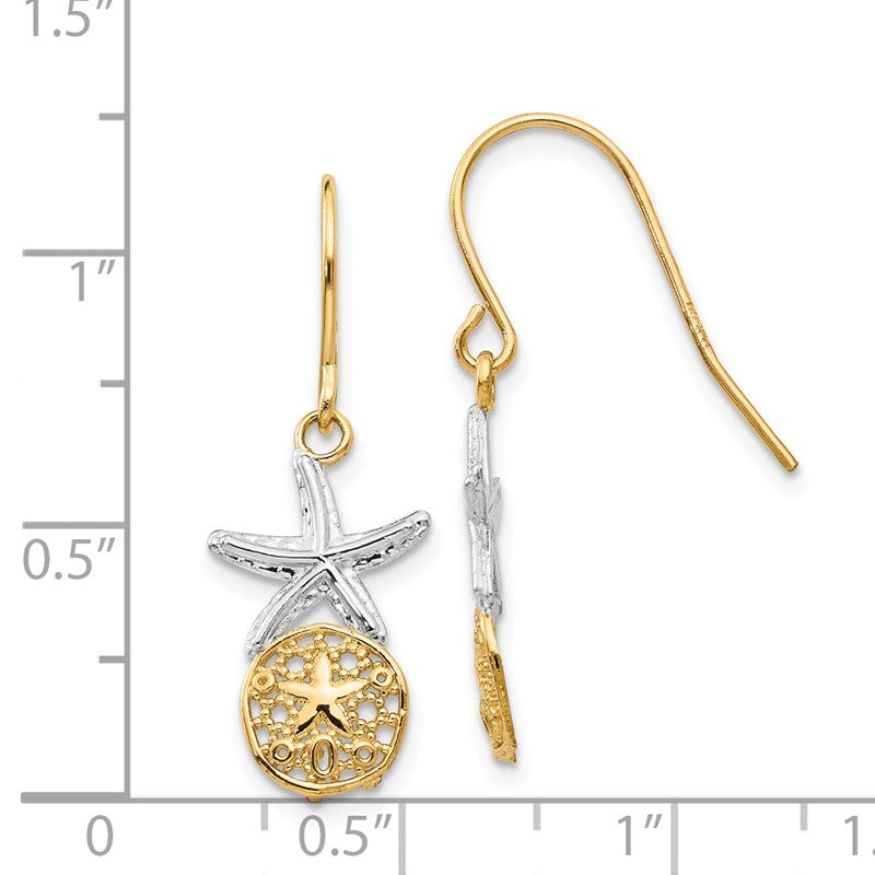 14k & Rhodium Starfish w/Sand Dollar Shepherd Hook Earrings TM770