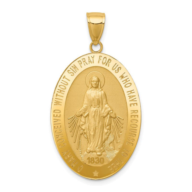 14k Polished and Satin Solid Miraculous Medal Oval Pendant REL135