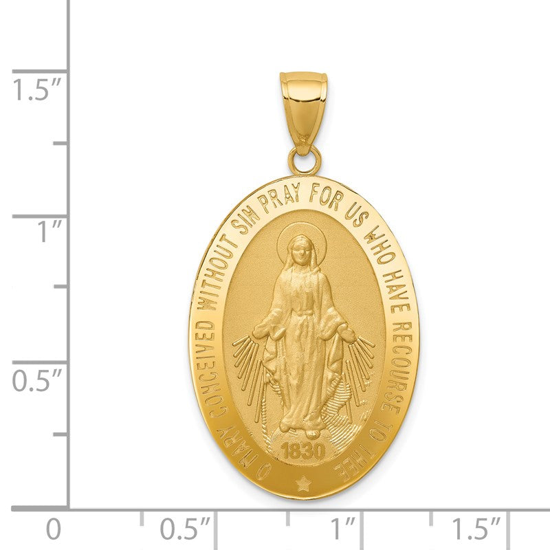 14k Polished and Satin Solid Miraculous Medal Oval Pendant REL135
