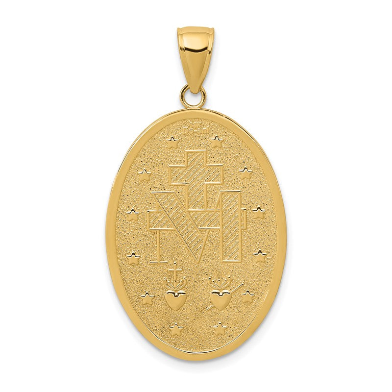 14k Polished and Satin Solid Miraculous Medal Oval Pendant REL135