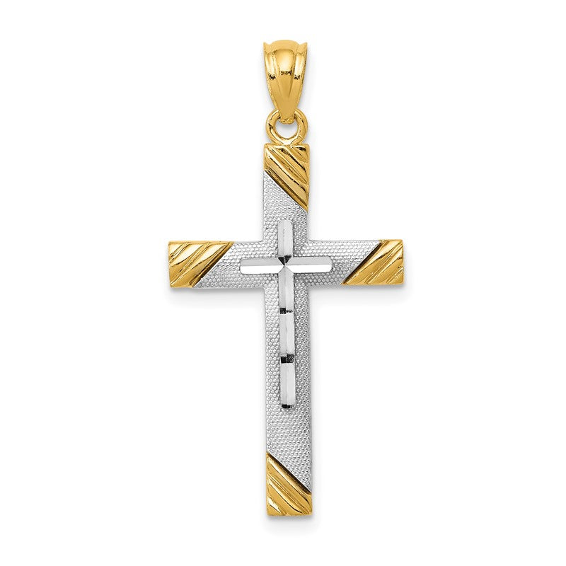 14K and White Rhodium Cross Pendant D4411