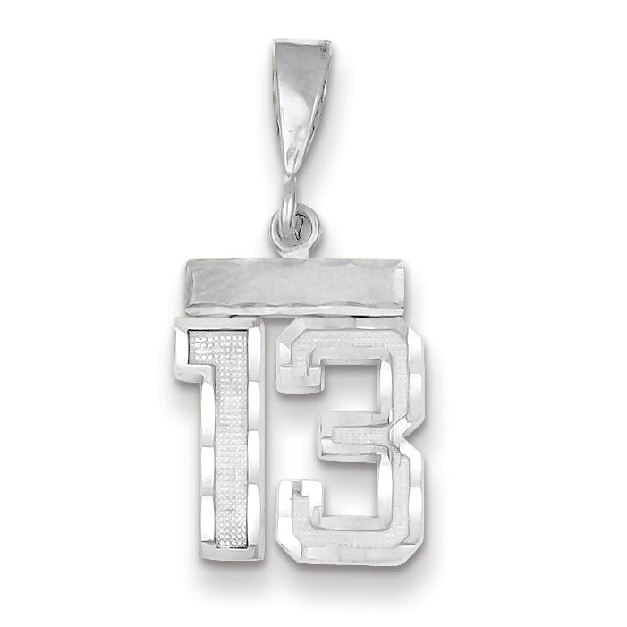 14kw Small Brushed Diamond-cut Number 13 Charm WSN13