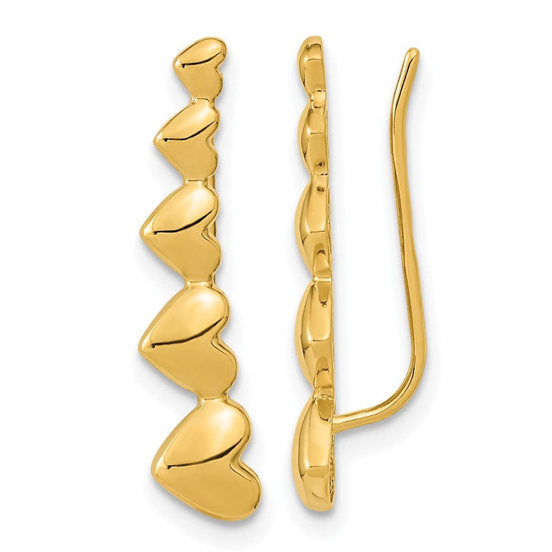 14k Graduated Hearts Polished Ear Climber Earrings TH967