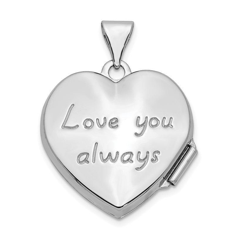 14k White Gold Scrolled Design Reverses to LOVE YOU ALWAYS Script 18mm Heart Locket XL327