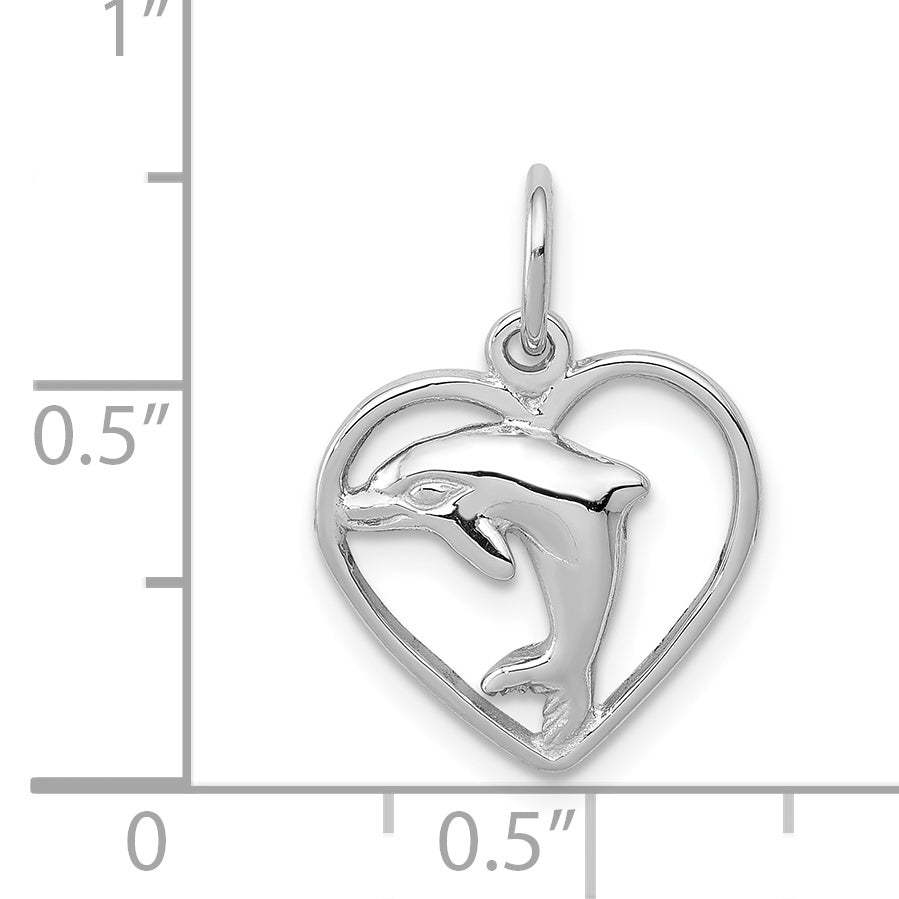 14k White Gold Dolphin in Heart Charm WCH109