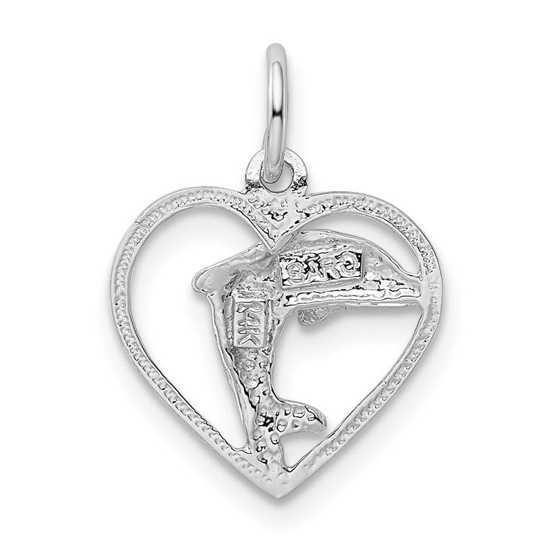 14k White Gold Dolphin in Heart Charm WCH109