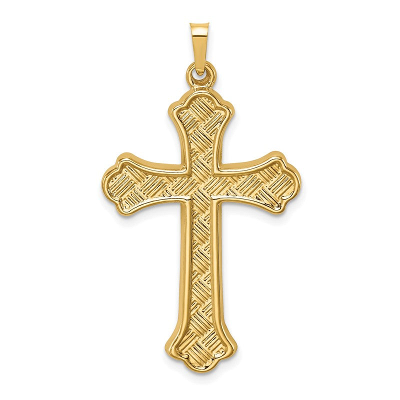 14k Hollow Polished Woven Fleur de Lis Cross Pendant XR1821