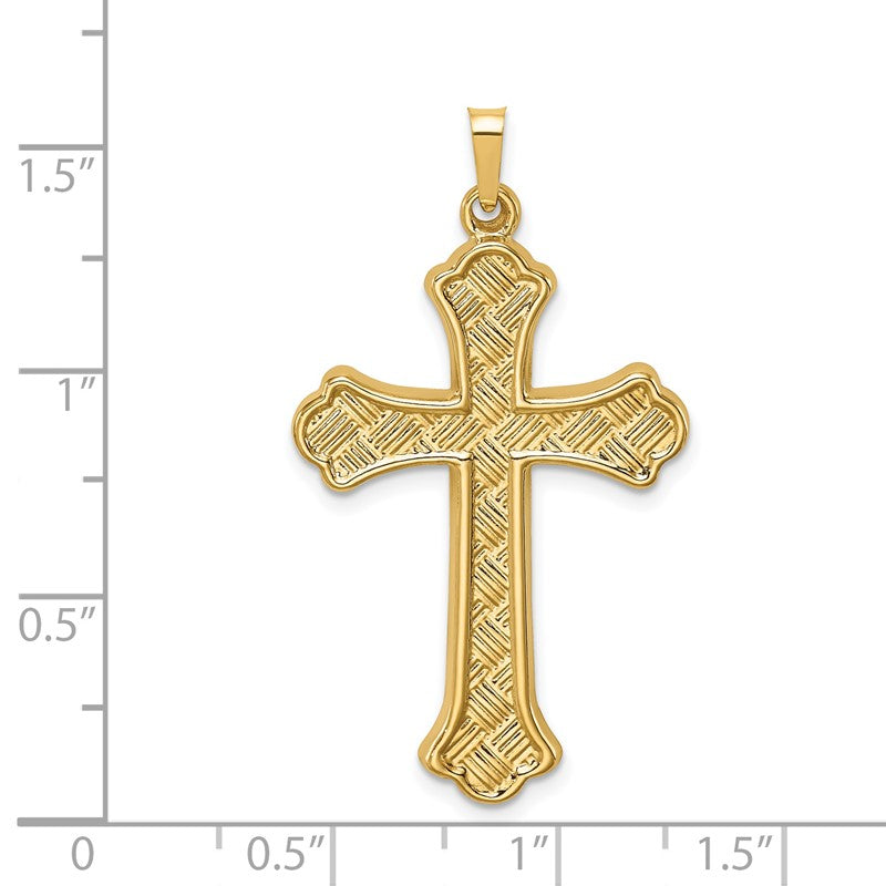 14k Hollow Polished Woven Fleur de Lis Cross Pendant XR1821