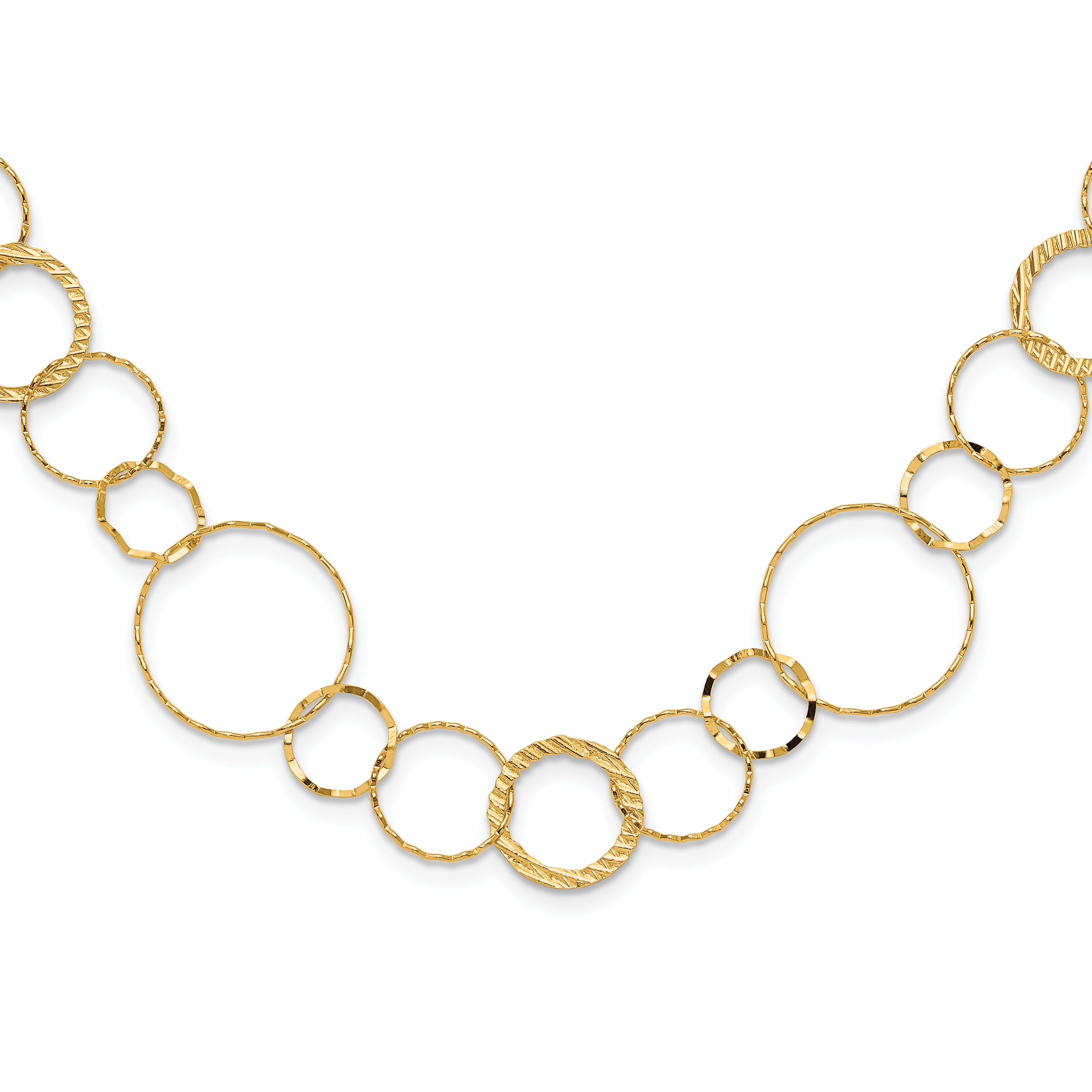 14K Polished Diamond-cut and Textured Circles 18 inch Necklace SF1668