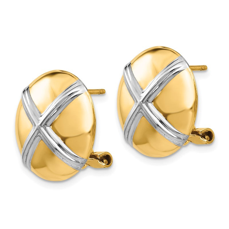 14k and White Rhodium 16mm Polished X-Circle Omega Back Post Earrings TF212
