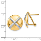 14k and White Rhodium 16mm Polished X-Circle Omega Back Post Earrings TF212