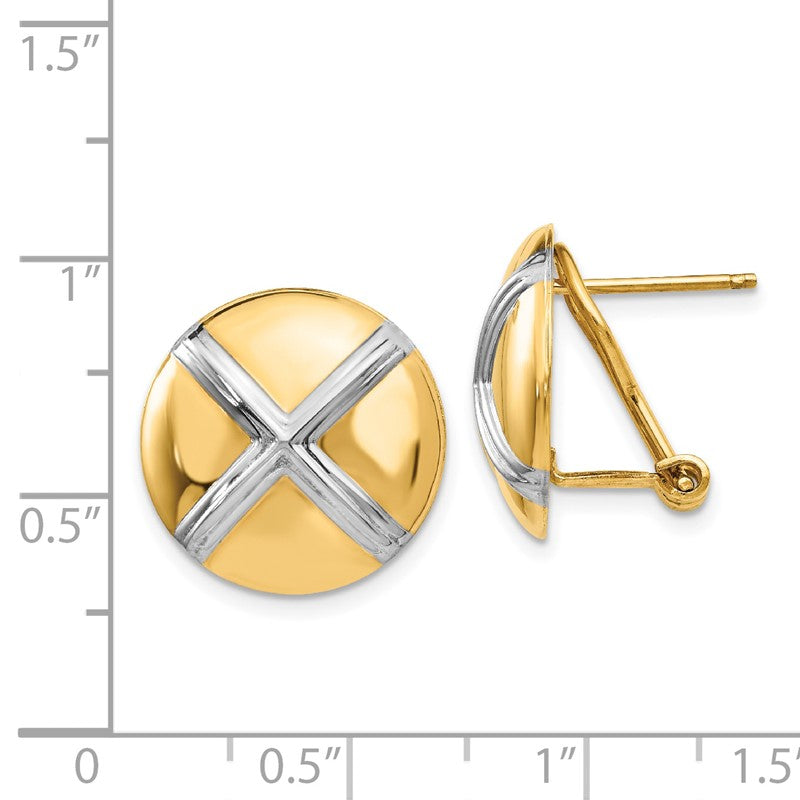 14k and White Rhodium 16mm Polished X-Circle Omega Back Post Earrings TF212