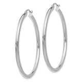 14K White Gold 2.5x45mm Polished Round Tube Hoop Earrings T845