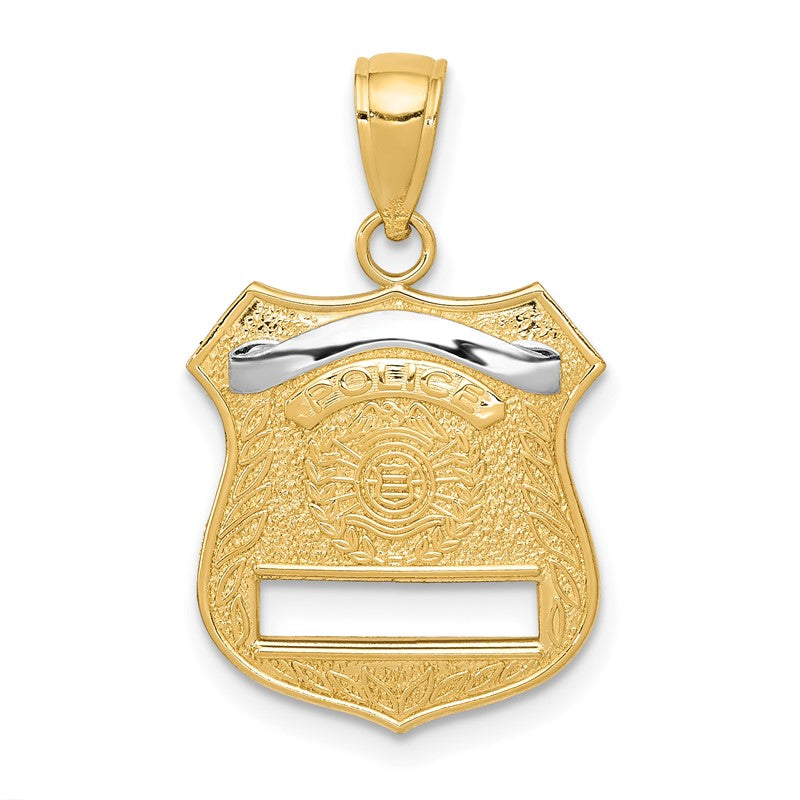 14k and White Rhodium POLICE Badge Pendant K4926