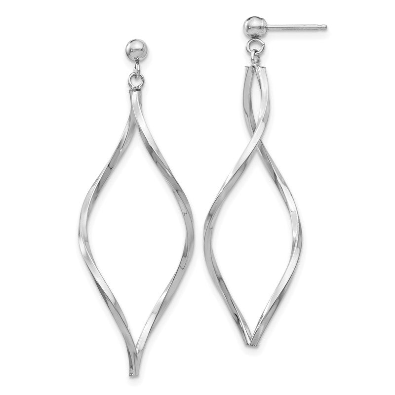 14k White Gold Twisted Oval Dangle Post Earrings YE1514