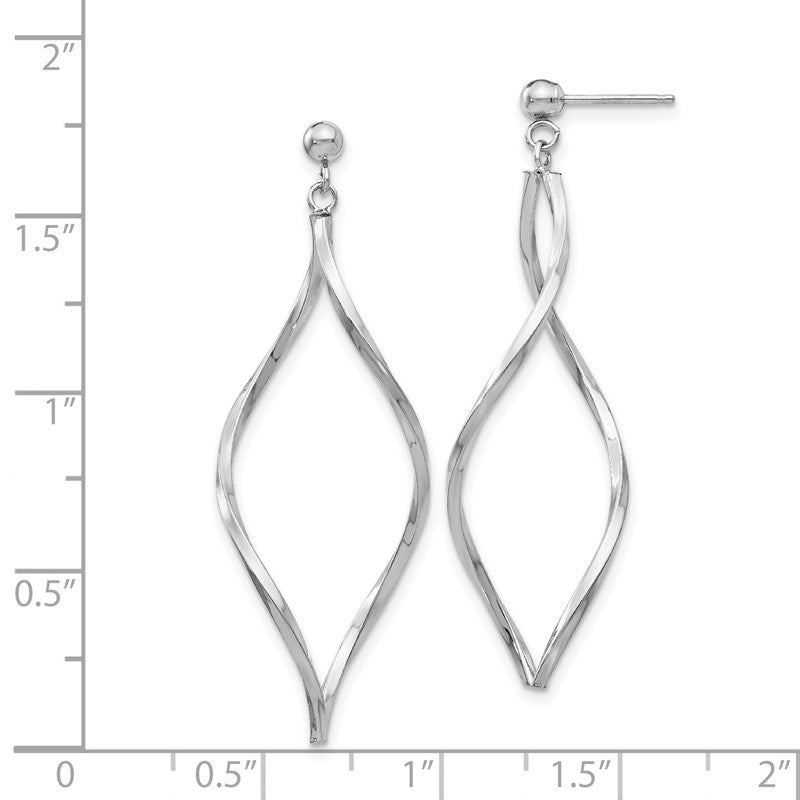14k White Gold Twisted Oval Dangle Post Earrings YE1514