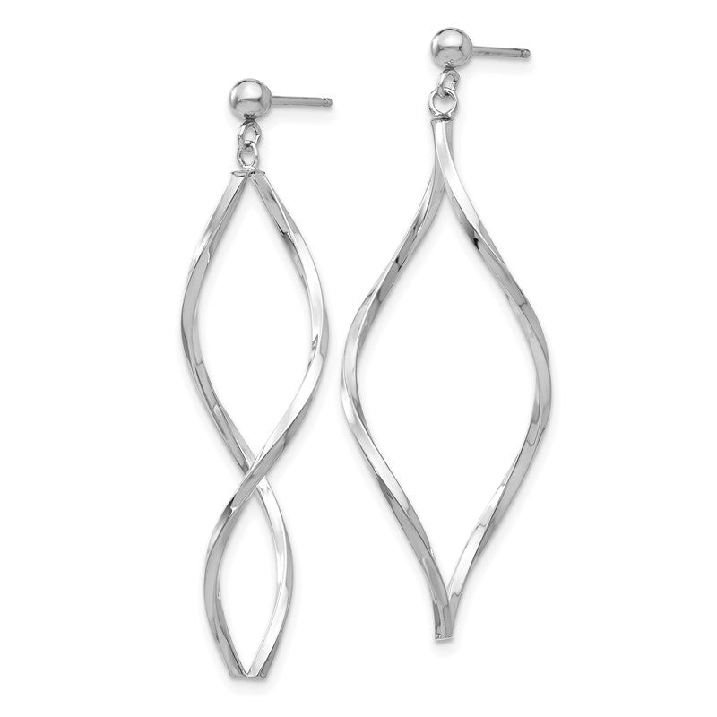 14k White Gold Twisted Oval Dangle Post Earrings YE1514