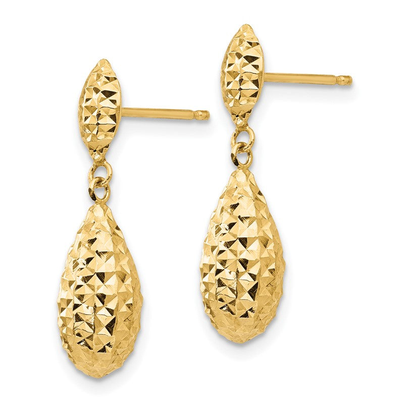 14k Diamond-cut Puffed Teardrop Dangle Post Earrings TL506