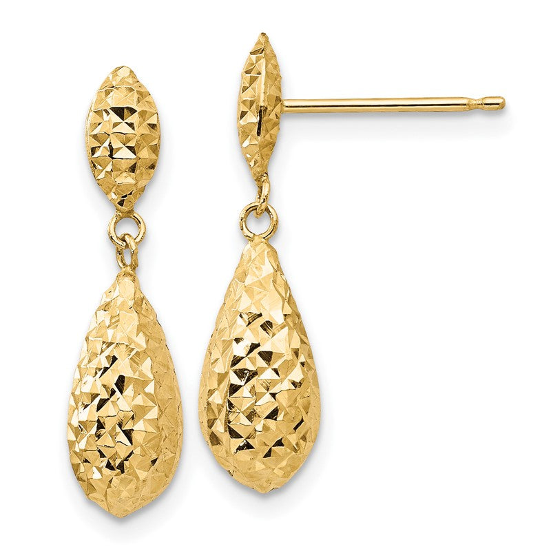 14k Diamond-cut Puffed Teardrop Dangle Post Earrings TL506