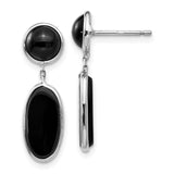 14k White Gold Black Onyx Oval Dangle Post Earrings XY815