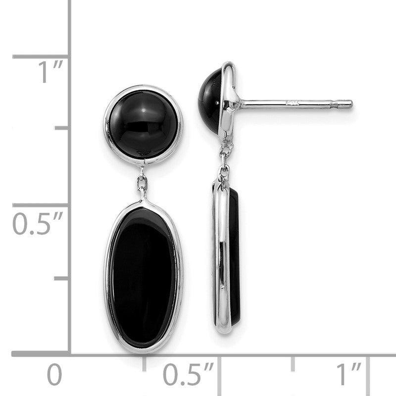 14k White Gold Black Onyx Oval Dangle Post Earrings XY815
