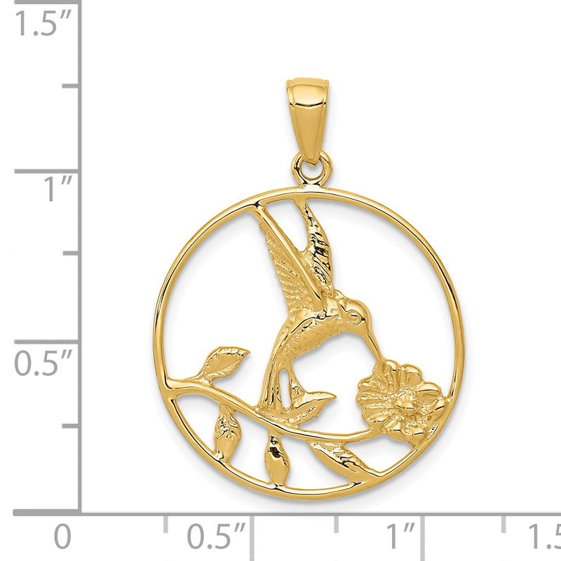 14K Hummingbird in Round Frame Pendant D4196