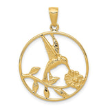 14K Hummingbird in Round Frame Pendant D4196