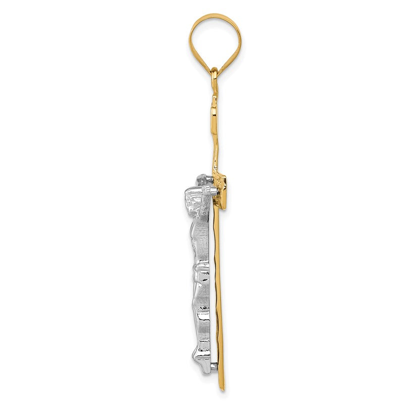 14K Two-tone Diamond-cut Lattice Cross with Crucifix Pendant M2595