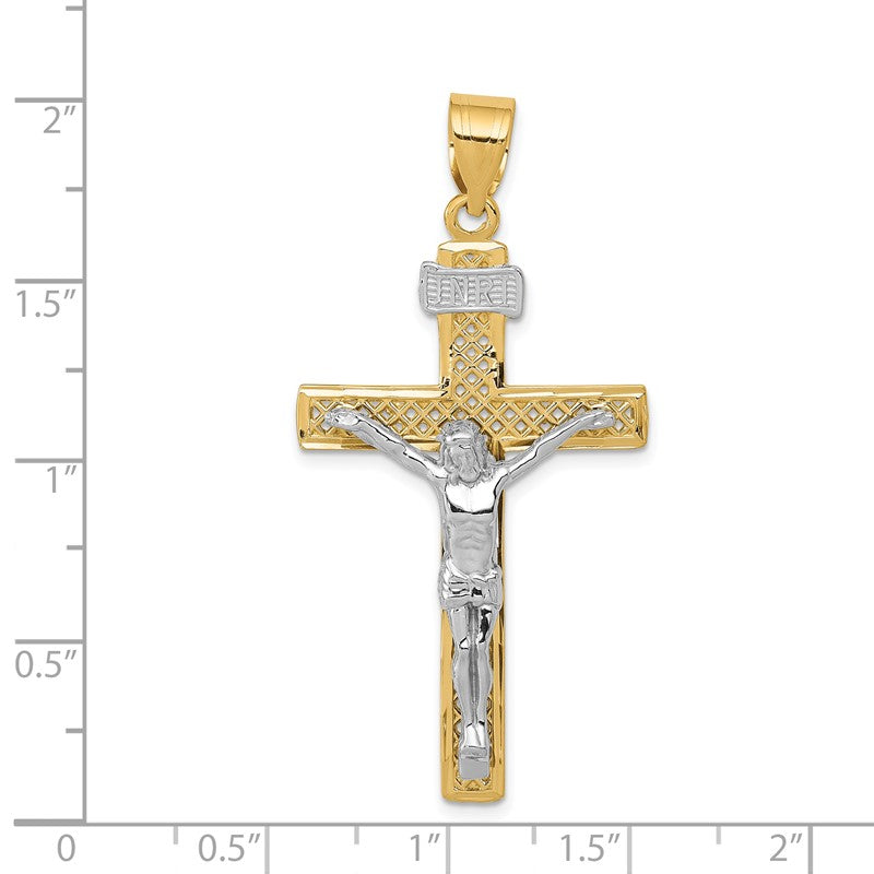 14K Two-tone Diamond-cut Lattice Cross with Crucifix Pendant M2595