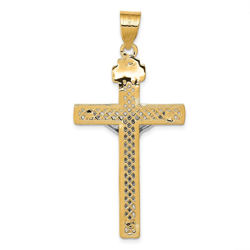 14K Two-tone Diamond-cut Lattice Cross with Crucifix Pendant M2595