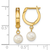 14k 6-7mm White Round Akoya Saltwater Cultured Pearl Dangle Hinged Hoop Earrings XF650E