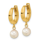 14k 6-7mm White Round Akoya Saltwater Cultured Pearl Dangle Hinged Hoop Earrings XF650E