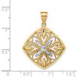 14k and White Rhodium Diamond-cut Polished Fancy Square Charm K5953