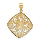 14k and White Rhodium Diamond-cut Polished Fancy Square Charm K5953